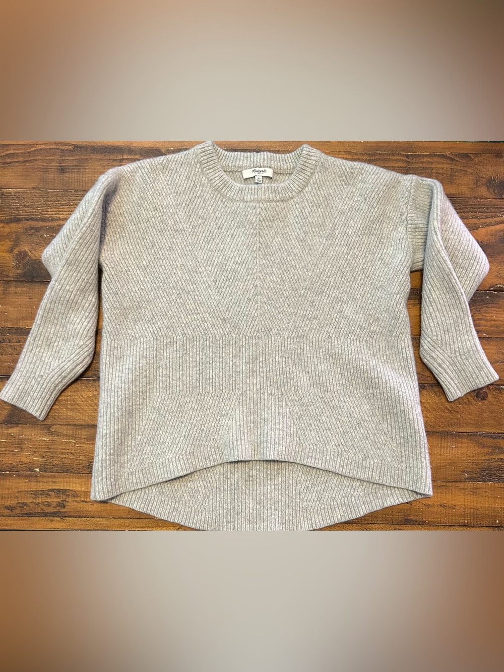 Madewell E1582 Moderne Merino Wool Ribbed High-Low Sweater Cream XS